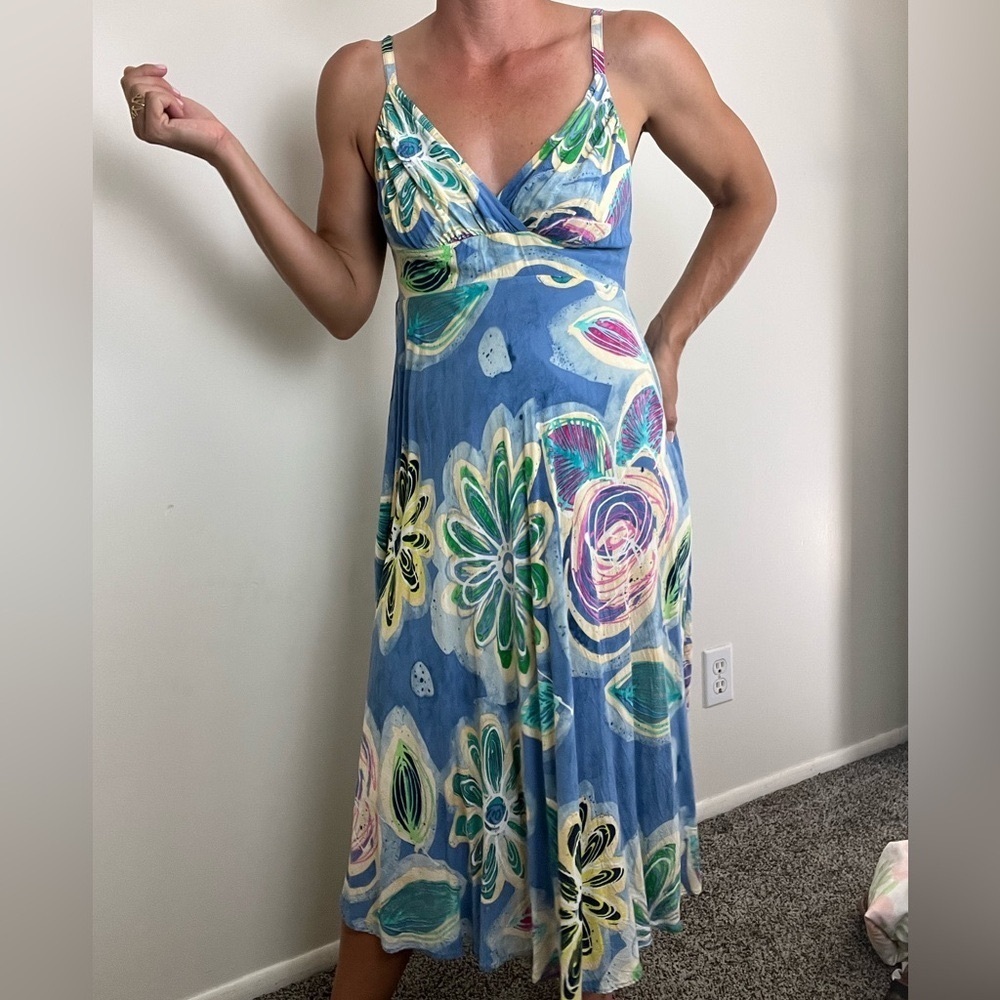 JAMS WORLD Hawaii Tropical Floral Sienna Blue Dress XS